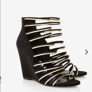 Black and Gold Strappy Wedges
